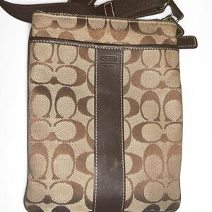 Coach Signature Brown Canvas Crossbody Swingpack | Monogram Zip Pocket Bag